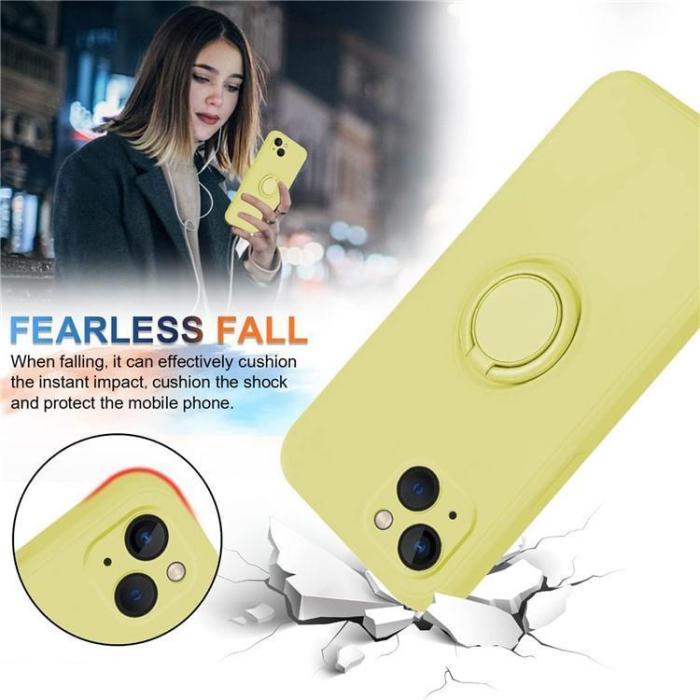 OEM - iPhone 15 Plus Mobilskal Ringhållare Liquid Silikon - Gul