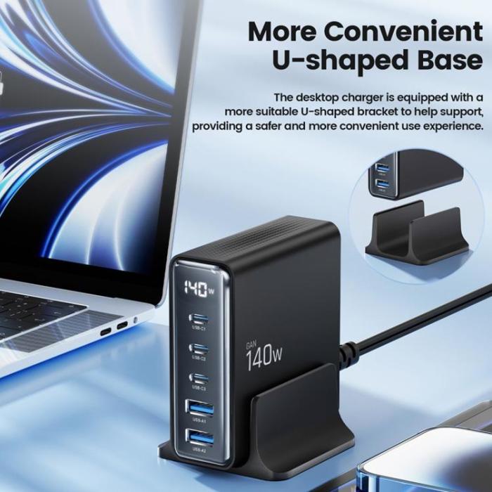 Tech-Protect - Tech-Protect 6-Port Skrivbord Laddare 240W/QC3.0 DC240W-GAN - Svart