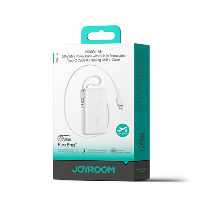Joyroom - Joyroom Powerbank 10000 mAh 35W med Lanyard Lightning Kabel - Vit