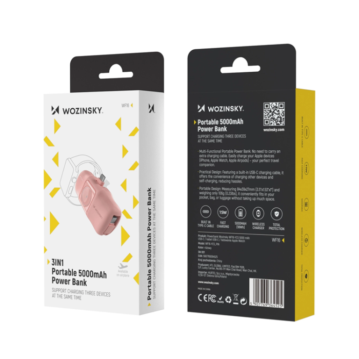 Wozinsky - Wozinsky USB-C Mini Powerbank 15W 5000mAh - Rosa