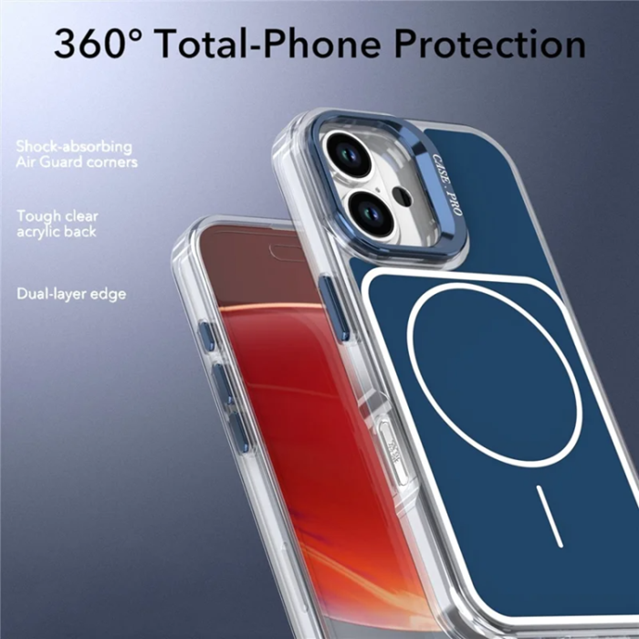 A-One Brand - iPhone 16 Mobilskal MagSafe Lens Kickstand med Handrem - Blå