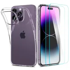 Spigen - Spigen iPhone 14 Pro H&auml;rdat Glas Sk&auml;rmskydd (2 Pack) + Skal Crystal Pack