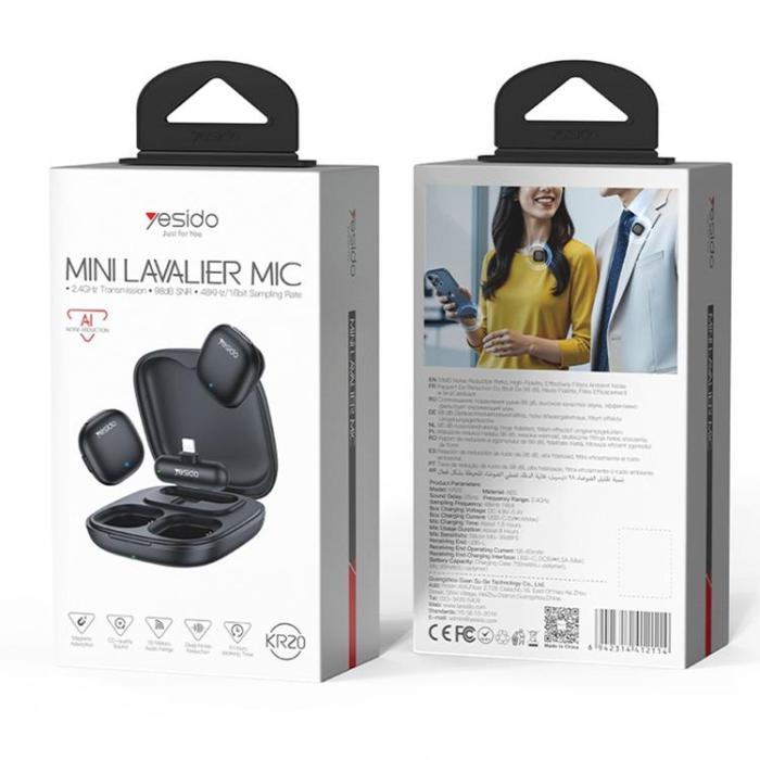 Yesido - YESIDO Trådlös Lavaliermikrofon iP-Kontakt med AI-Brusreducerand KR20
