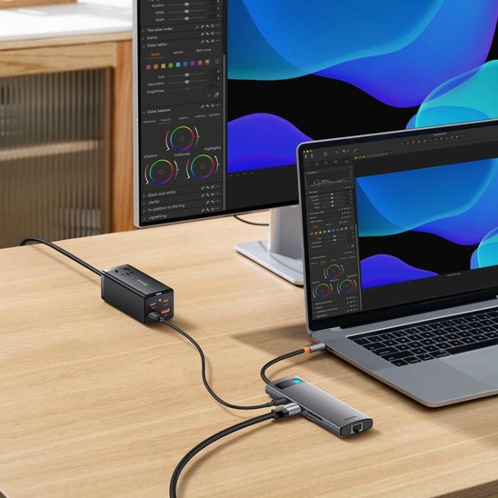 BASEUS - Baseus StarJoy HUB 8-Port USB-C - 3x USB-A - Grå