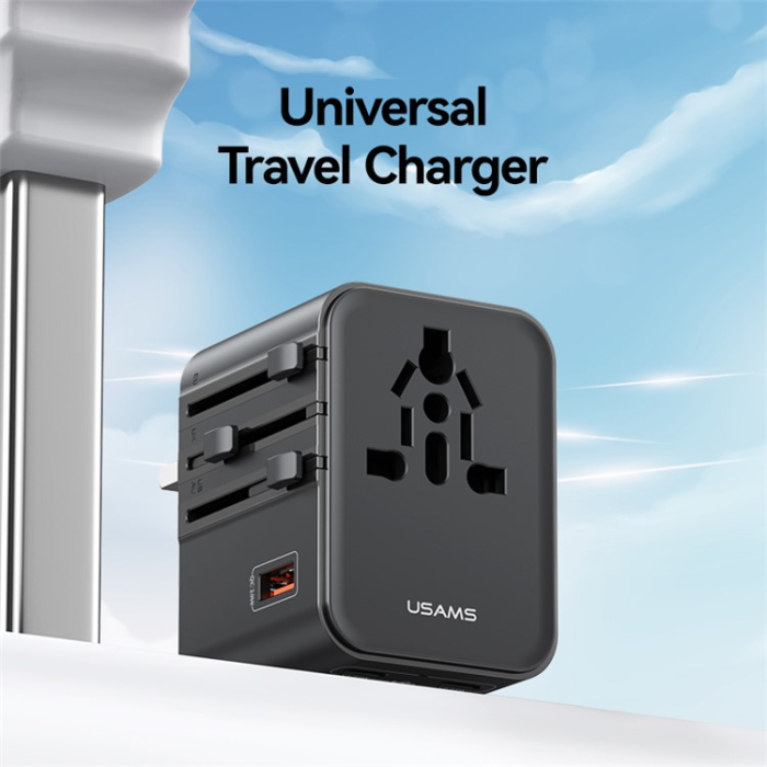 USAMS - USAMS Väggladdare 2x USB-C - USB-A 25W CC309 T68 - Svart