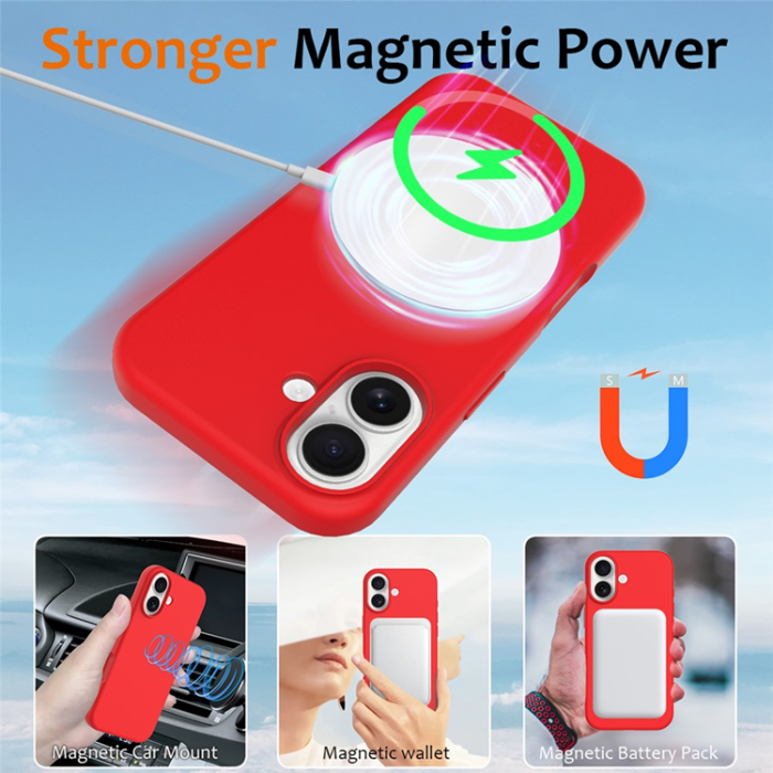 A-One Brand - iPhone 17 Mobilskal MagSafe Silikon Anti-Drop - Röd