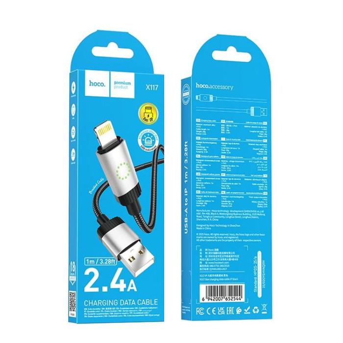 Hoco - HOCO USB-A till Lightning Kabel 2.4A 1m X117 - Svart