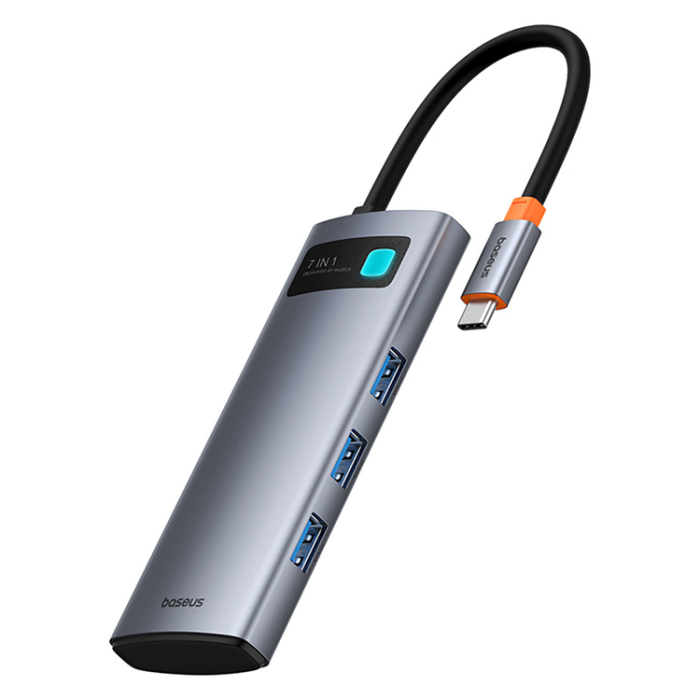 BASEUS - Baseus 7in1 HDMI-Hubb USB-C PD 4K 60Hz USB-C 3xUSB 3.0 SD microSD - Grå