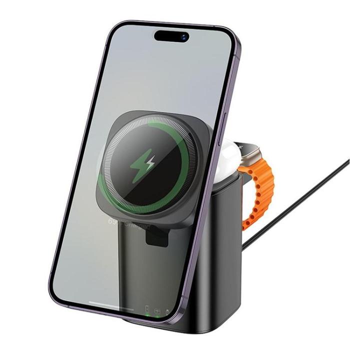 Hoco - Hoco 6in1 Trådlös Laddare Apple Watch, iPhone, Airpods 15W - Svart