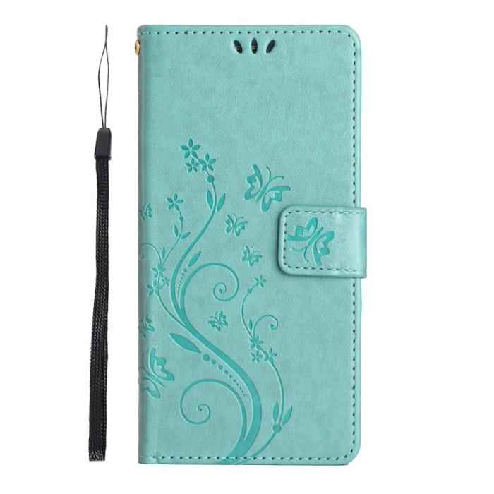 OEM - Samsung Galaxy S26+ Plånboksfodral Konstläder Blomma Prägling - Blå