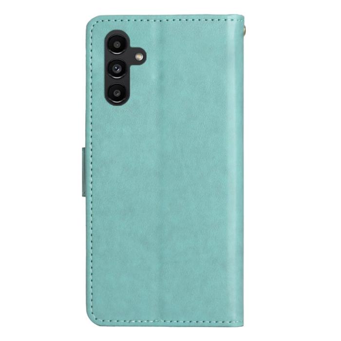 OEM - Samsung Galaxy S26+ Plånboksfodral Konstläder Blomma Prägling - Blå