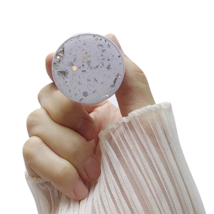 OEM - Round Glitter Mobilhållare / Mobilgrepp - Vit