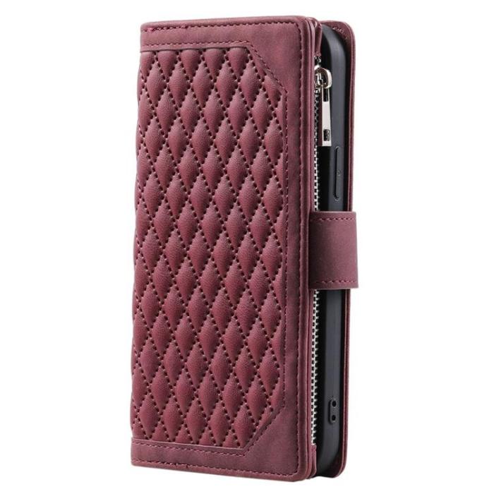 A-One Brand - iPhone 11 Plånboksfodral Rhombus Grid - Vinröd