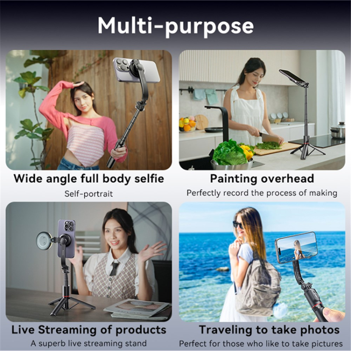 A-One Brand - YESIDO Bluetooth Selfie Stick Magnetisk Tripod Stand - Svart