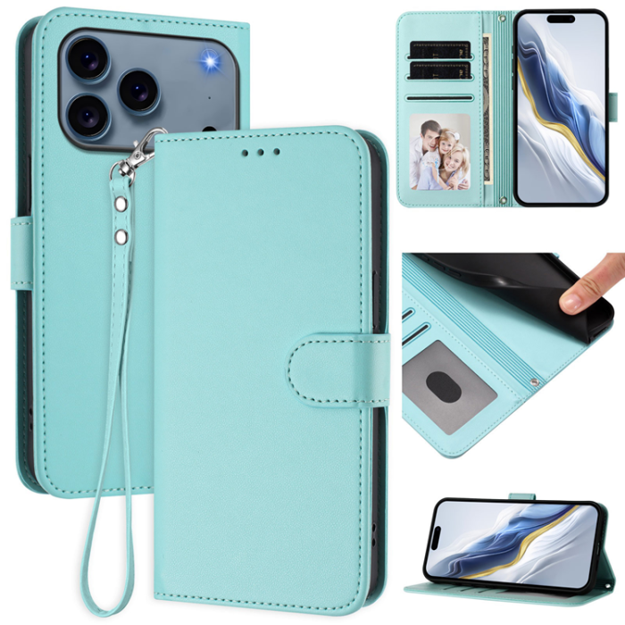 A-One Brand - iPhone 17 Pro Plånboksfodral Läder med Handledsrem - Mintgrön
