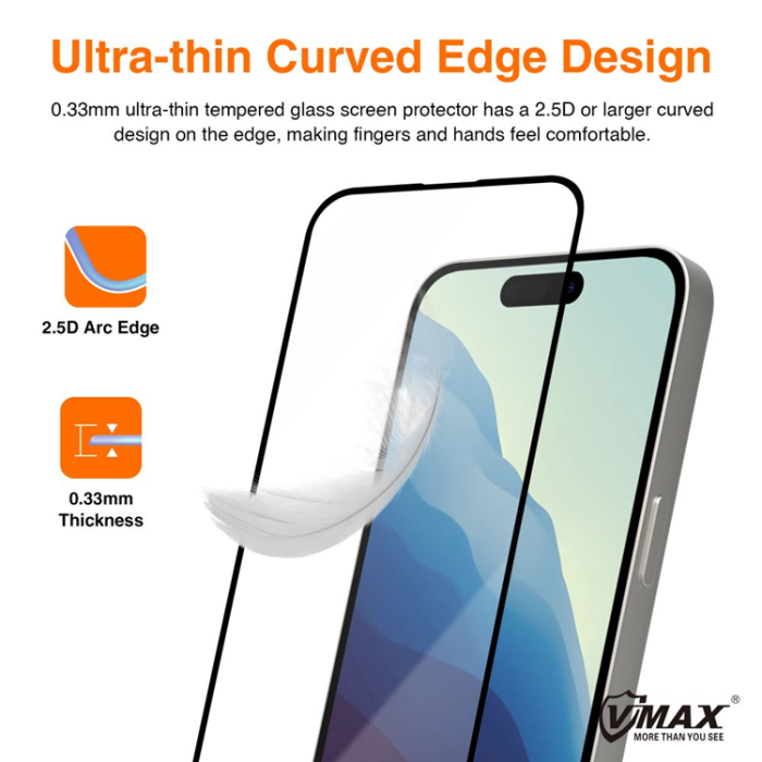 VMAX - Vmax iPhone 15 Pro Härdat Glas Skärmskydd 9D - Svart