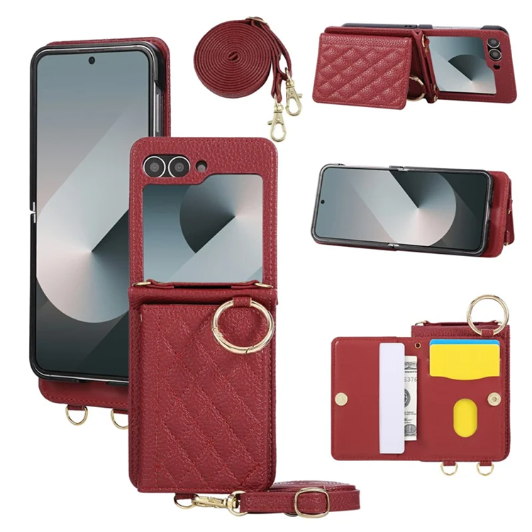 Mobilskal till Galaxy Z Flip 7 FE/Z Flip 6 Korthållare Kickstand Rhombus - Röd | 2353 | AlltMobil