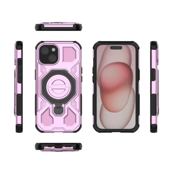 OEM - iPhone 15 Mobilskal Plast Shockproof Med Ställ - Rosa