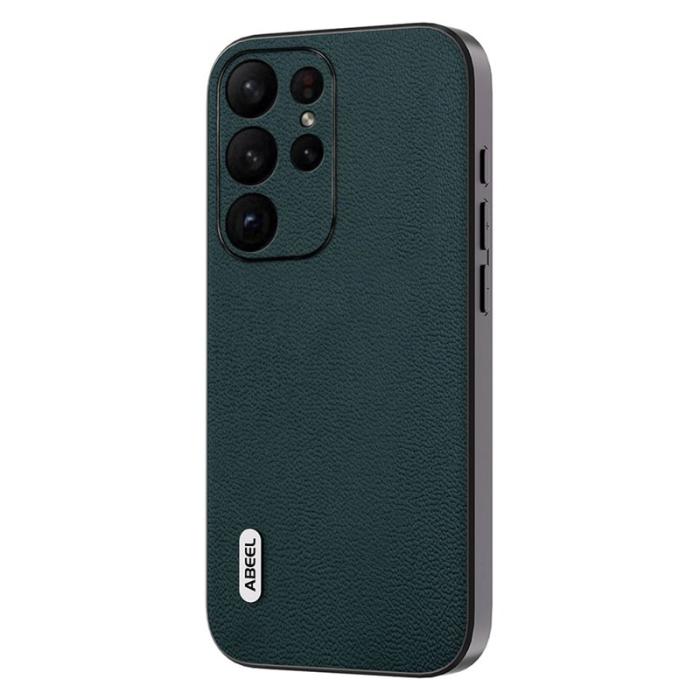 ABEEL - ABEEL Mobilskal till Samsung Galaxy S23 Ultra Litchi Textur Äkta Läder Grön
