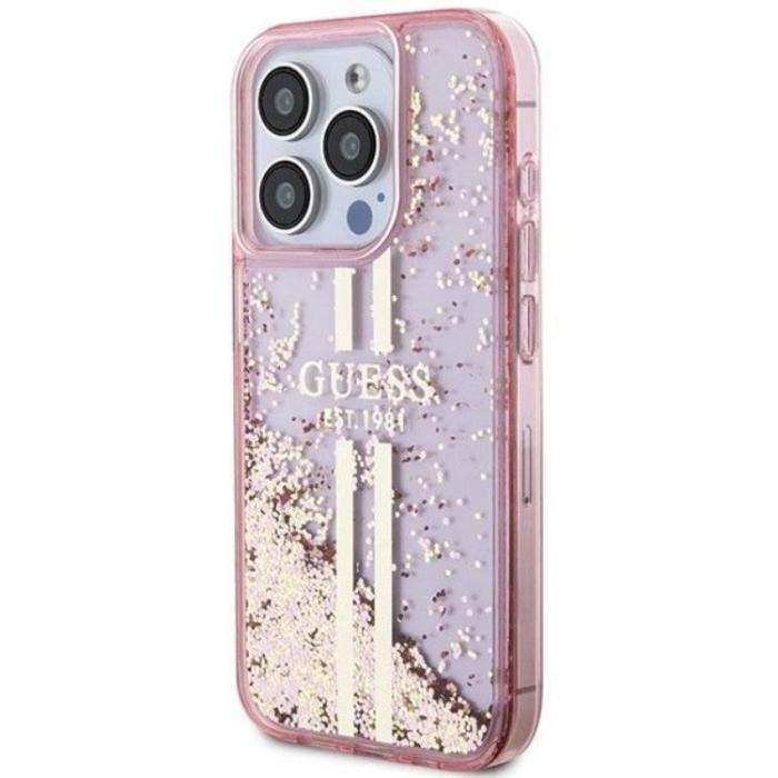 Guess - Guess Mobilskal till iPhone 15 Pro Liquid Glitter Gold Stripes