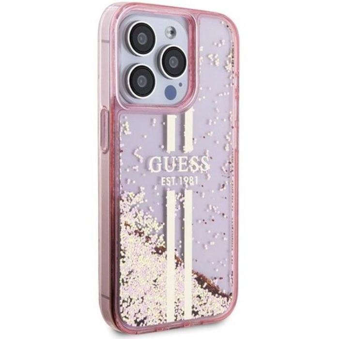 Guess - Guess Mobilskal till iPhone 15 Pro Liquid Glitter Gold Stripes