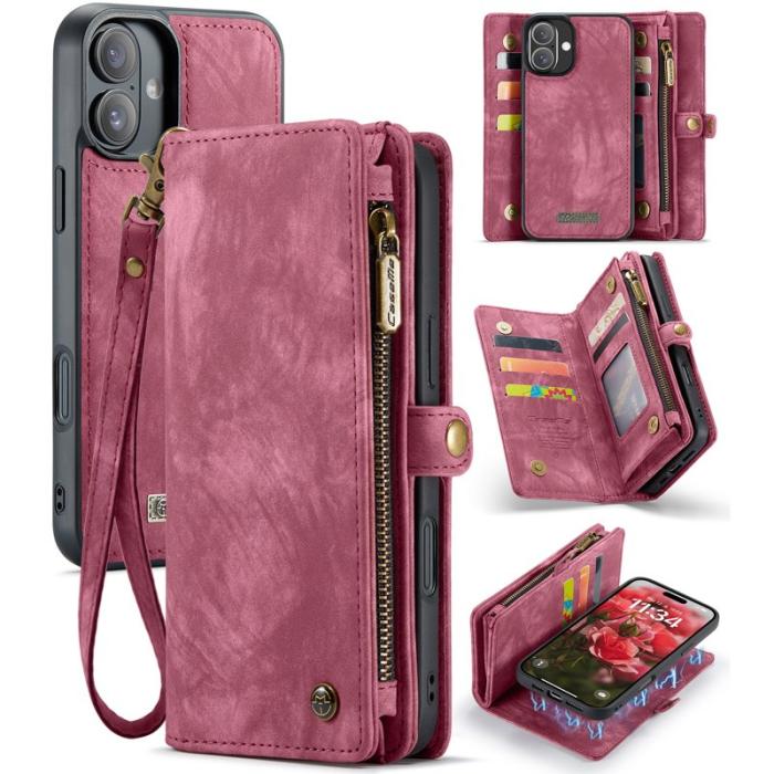 Caseme - CASEME 008 iPhone 16 Plus Plånboksfodral i Konstläder med Röd
