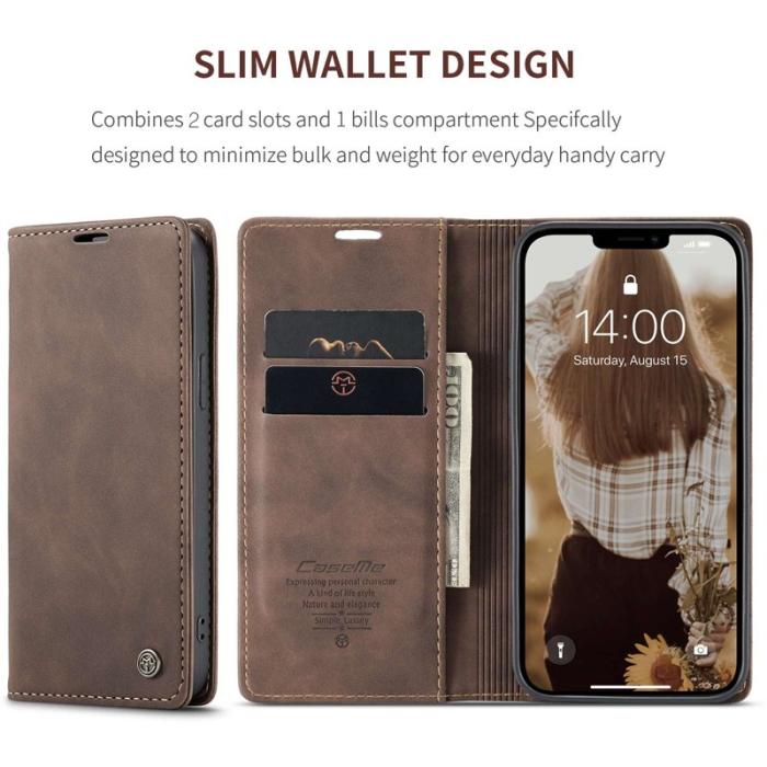 Caseme - CASEME 013 Wallet Mobilskal KonstLäder för iPhone 13 - Brun