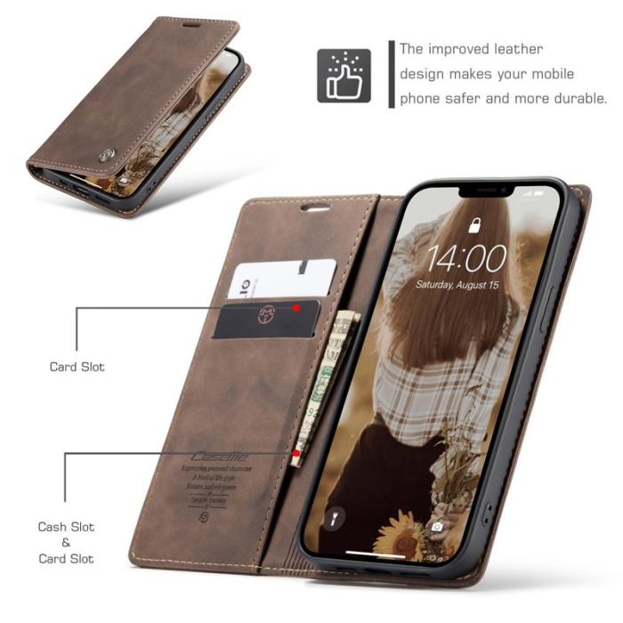 Caseme - CASEME 013 Wallet Mobilskal KonstLäder för iPhone 13 - Brun