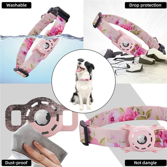 OEM - Airtag Husdjurshalsband med tryck - Rosa