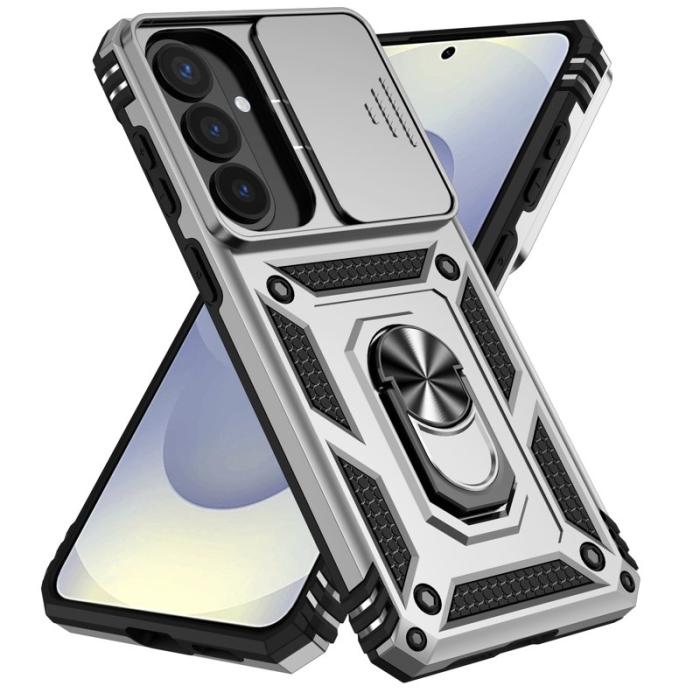 OEM - Mobilskal till Samsung Galaxy S26 Plus Plast Med Linsskydd Ställ - Silver
