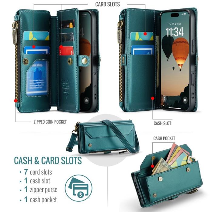 Caseme - CASEME Plånboksfodral Konstläder för iPhone 17 Pro - Grön, 10 kortslots