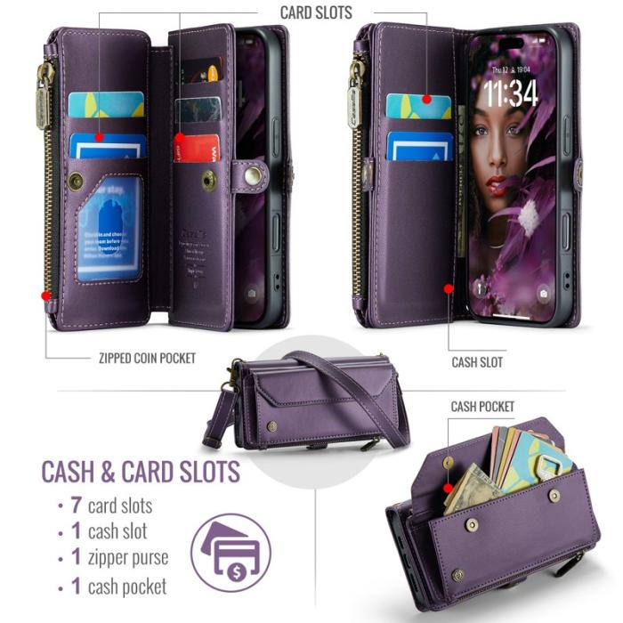 Caseme - CASEME Plånboksfodral Konstläder för iPhone 17 Pro - Lila