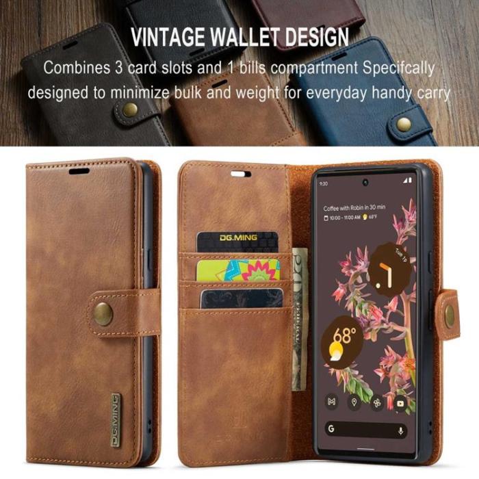 DG.MING - DG.MING Google Pixel 7 Plånboksfodral Detachable 2in1 Äkta läder - Brun