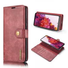 DG.MING - DG.MING 2-i-1 L&auml;der Pl&aring;nboksfodral + PC Baksida f&ouml;r Samsung Galaxy S20 FE Vinr&ouml;d