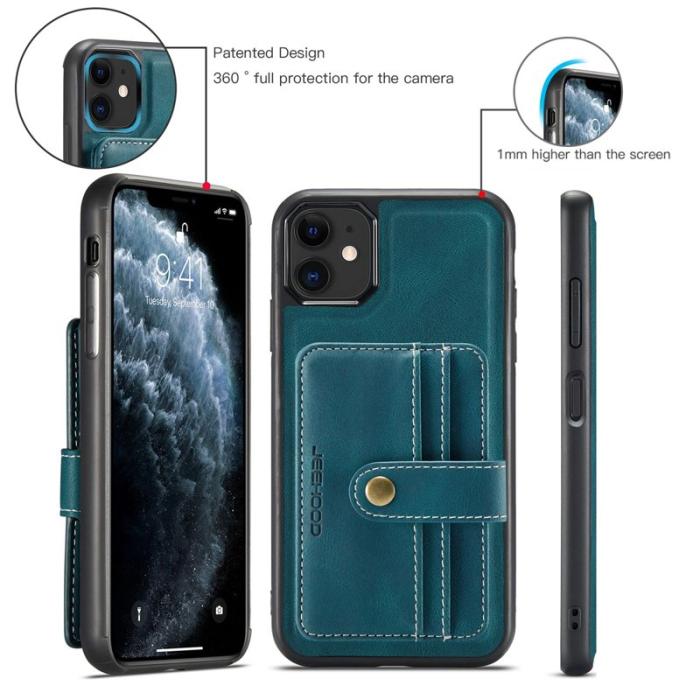 JEEHOOD - JEEHOOD Mobilskal till iPhone 11 Shockproof Wallet RFID-Skydd Blå
