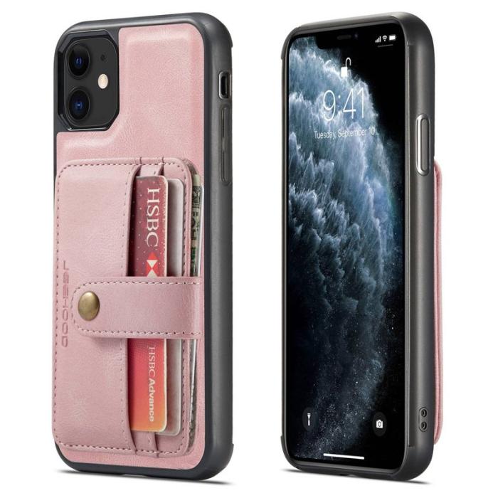 JEEHOOD - JEEHOOD Mobilskal till iPhone 11 Shockproof Wallet RFID-Skydd Rosa