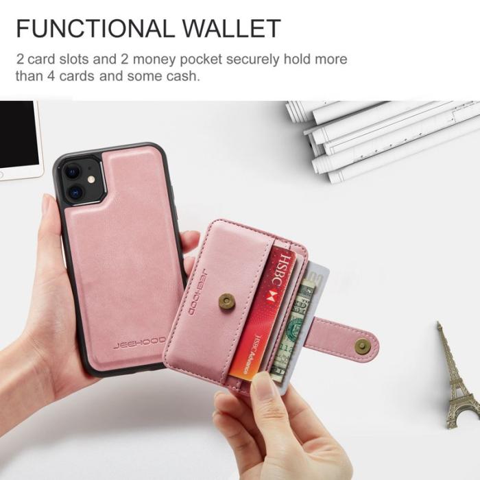 JEEHOOD - JEEHOOD Mobilskal till iPhone 11 Shockproof Wallet RFID-Skydd Rosa