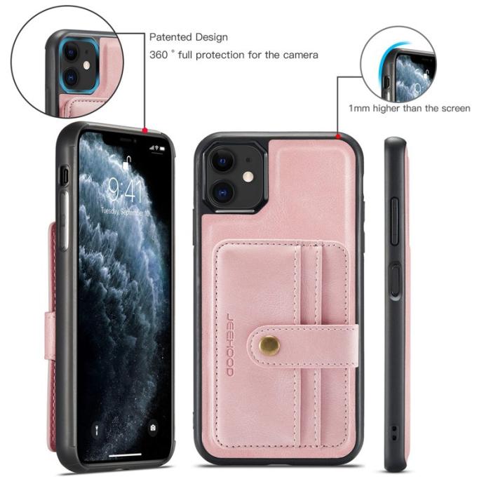 JEEHOOD - JEEHOOD Mobilskal till iPhone 11 Shockproof Wallet RFID-Skydd Rosa