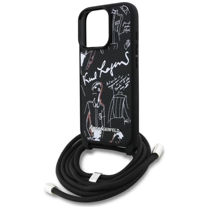KARL LAGERFELD - Karl Lagerfeld iPhone 16 Pro Max Mobilskal Crossbody Grained Pattern - Svart