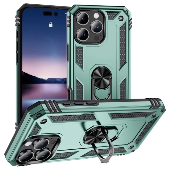 A-One Brand - iPhone 16 Pro Max Mobilskal Anti-drop med Kickstand - Svartgrön