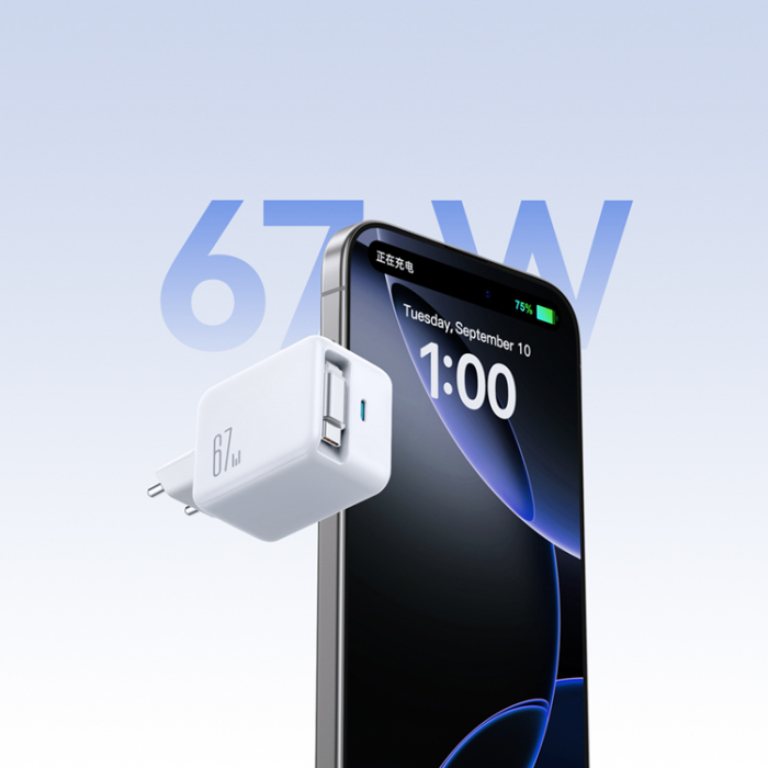 Joyroom - Joyroom Snabbladdare USB-C 67W med Retractable USB-C Kabel Vit