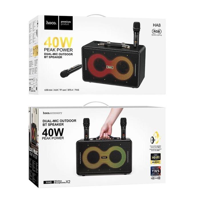Hoco - Hoco Trådlös Högtalare Med 2xTrådlösa Mikrofoner LED 40W HA8