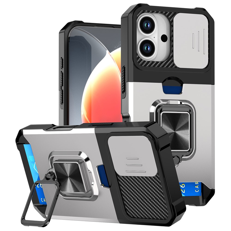 Mobilskal till iPhone 17 Slide Lens Lid med Kortfack - Silver | 2353 | AlltMobil