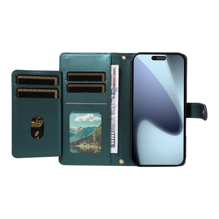 A-One Brand - iPhone 17 Pro Plånboksfodral Rhombus Läder - Svartgrön