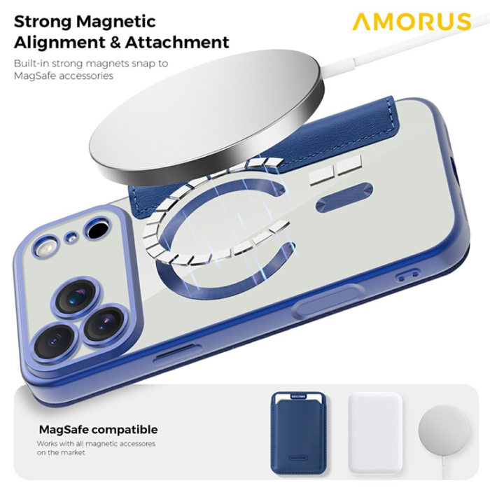 Amorus - AMORUS iPhone 17 Pro Max Plånboksfodral MagSafe RFID - Blå