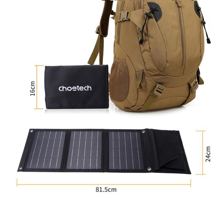 Choetech - Choetech Foldable Travel 2x USB Solladdare 22W - Svart
