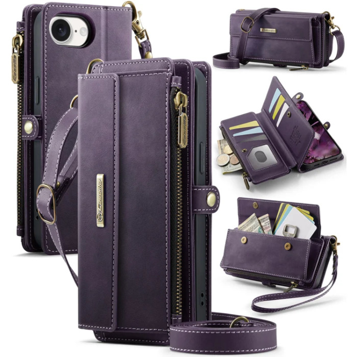 Caseme - Caseme iPhone 16e Plånboksfodral RFID Blocking Zipper - Lila
