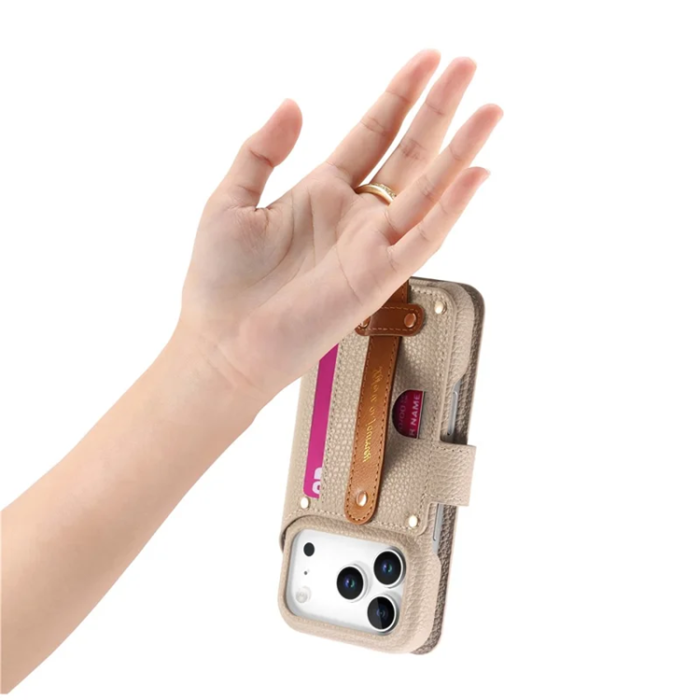 A-One Brand - iPhone 17 Pro Plånboksfodral RFID Blocking Zipper - Beige