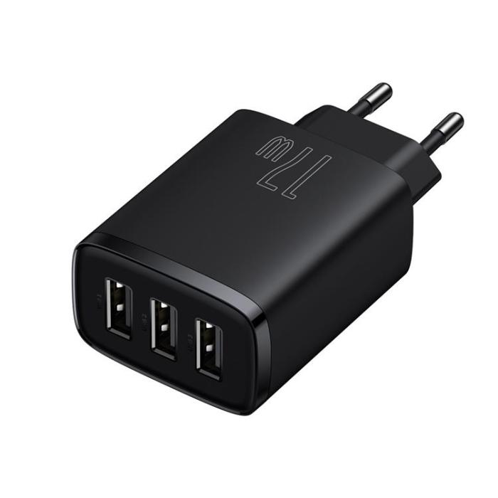 BASEUS - Baseus Compact Väggladdare 3x USB 17W - Svart