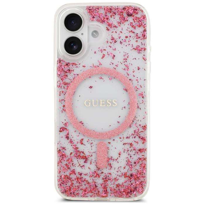 Guess - Guess iPhone 17 Mobilskal Magsafe Resin Bottom Glitter - Rosa